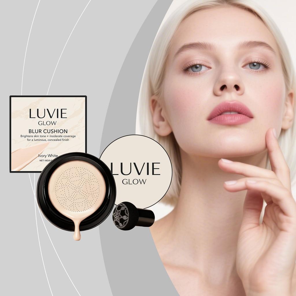 Ivory White Radiant Flawless Cushion Foundation Multi-Shade Brightening Lightweight Hydrating Natural Concealer Matte Finish