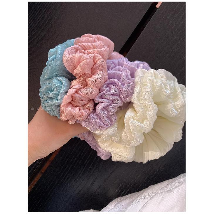 Vertical Pleated Metallic Luster Headwear Bold Glossy Ribbed Hair Ties High Elasticity Voluminous Bun Holders For Modern Styling