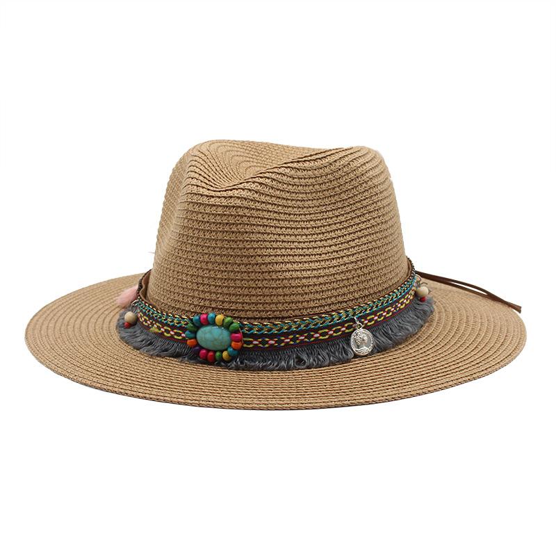 Western Cowboy Ethnic Style Straw Hat Men'S And Women'S Outdoor Seaside Beach Hat Sunscreen Sun Hat