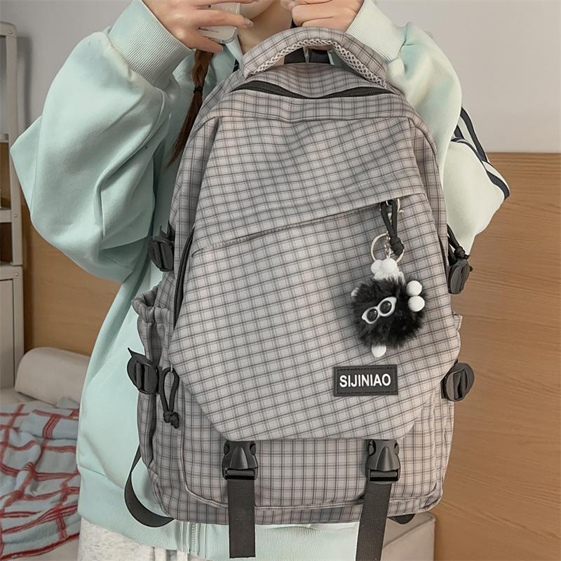 Mochila de Grande Capacidade Mochila Escolar para Campus Mochila Xadrez para o Trabalho