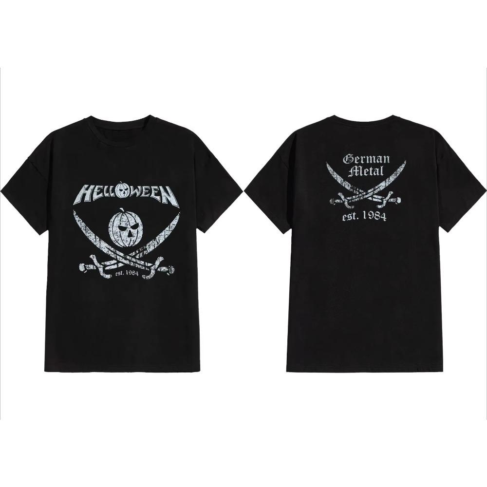 T-shirt Helloween Heavy Metal Famiglia della Band T-shirt Musicale T-shirt Retrò a Maniche Corte da Donna Nera Casual Girocollo in Cotone per Uso Quotidiano Top Cool