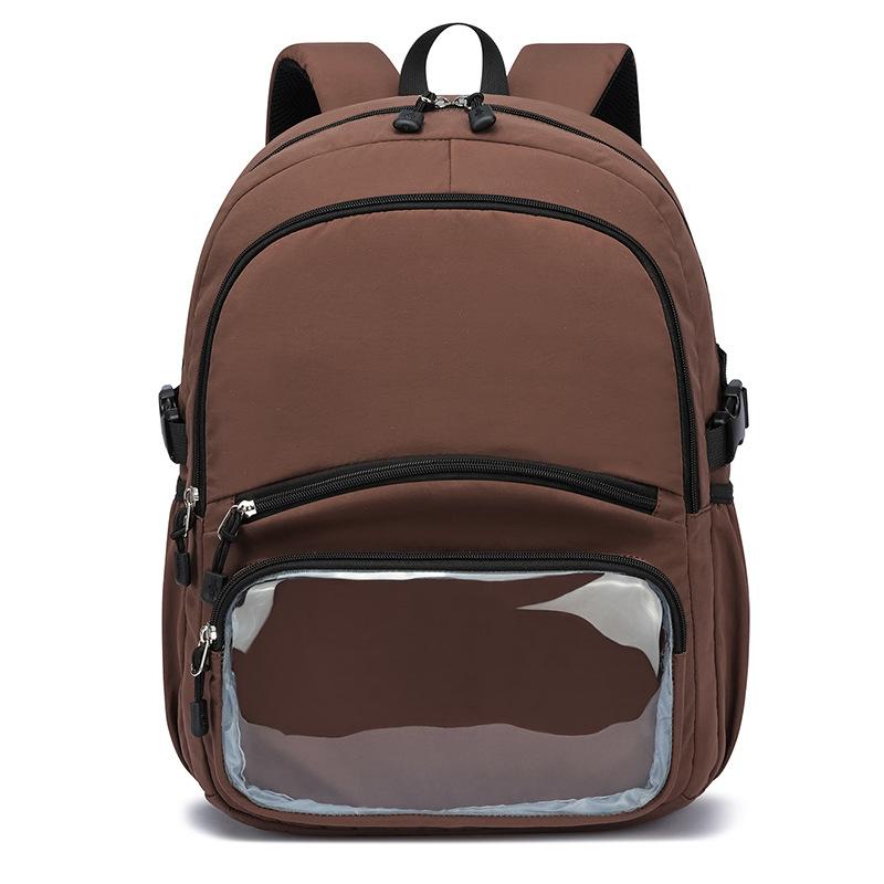 Schoolbag Solid color anti-splashing Oxford cloth multi-zipper layered transparent visual student schoolbag daily commuter backpack
