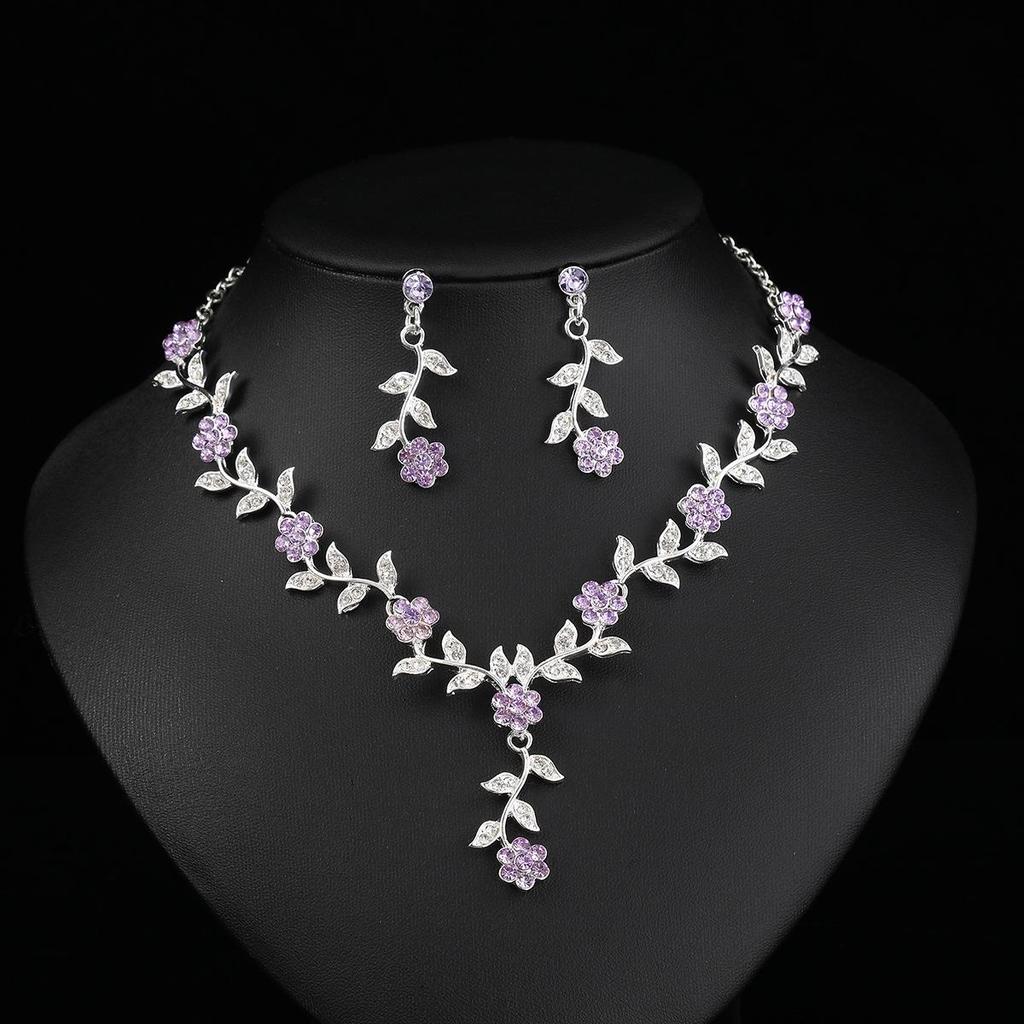 European & American Vintage Plum Blossom Necklace Set with Colored Diamonds