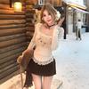 Lace Knitted T-shirt for Women in Autumn and Winter New Style Bottoming Shirt with Short Top
