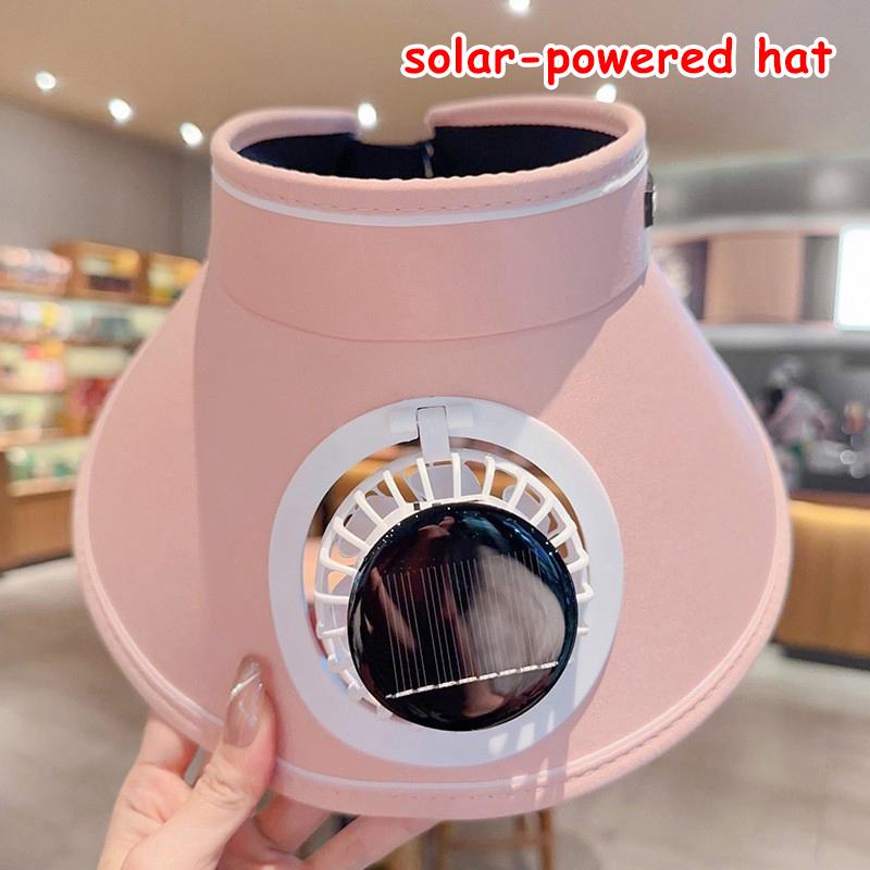 Wide Brim Sun Hat with Detachable Solar Fan Breathable UV Block Outdoor Visor for Summer Camping Beach Trips