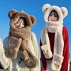 3-in-1 Hooded Scarf Windproof Winter Plush Scarf Cute Neck Warmer  Outdoor