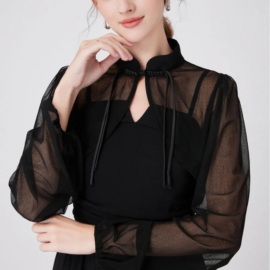 Women's Long Sleeved Shirt Detachable Collar Black Mesh Neckwear Fake Collar Half Shirt Blouse Tops Style False Collar