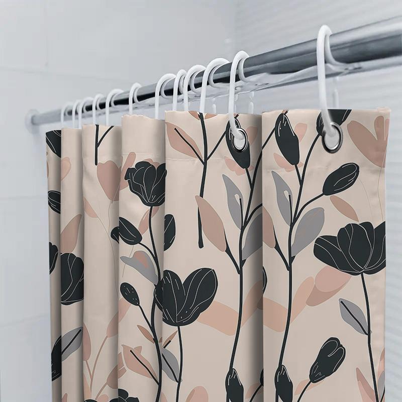 Modern Floral Shower Curtain Bathroom Decor Waterproof Fabric 3D Printed Customizable Home Decoration Pink Grey Black Colorful