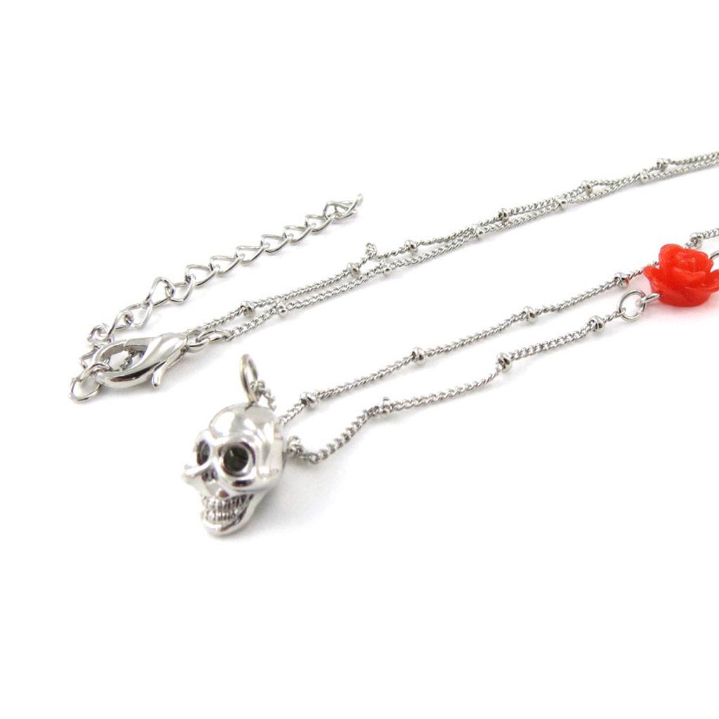 Les Trésors De Lily [J1125] - Silver Red 'Skull' Designer Necklace