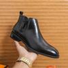 Fashion Mens Low Heel Leather Shoes Fashionable Versatile Short Zipper Boots British Style Comfortable Ankle Men Dressing Shoes