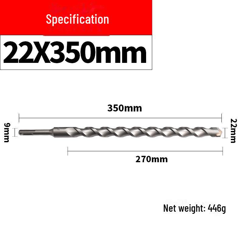 Impact Hammer Drill Bit for Drilling Through Concrete and Cement Walls with Round and Square Handles, Two Pits, and Two Grooves.