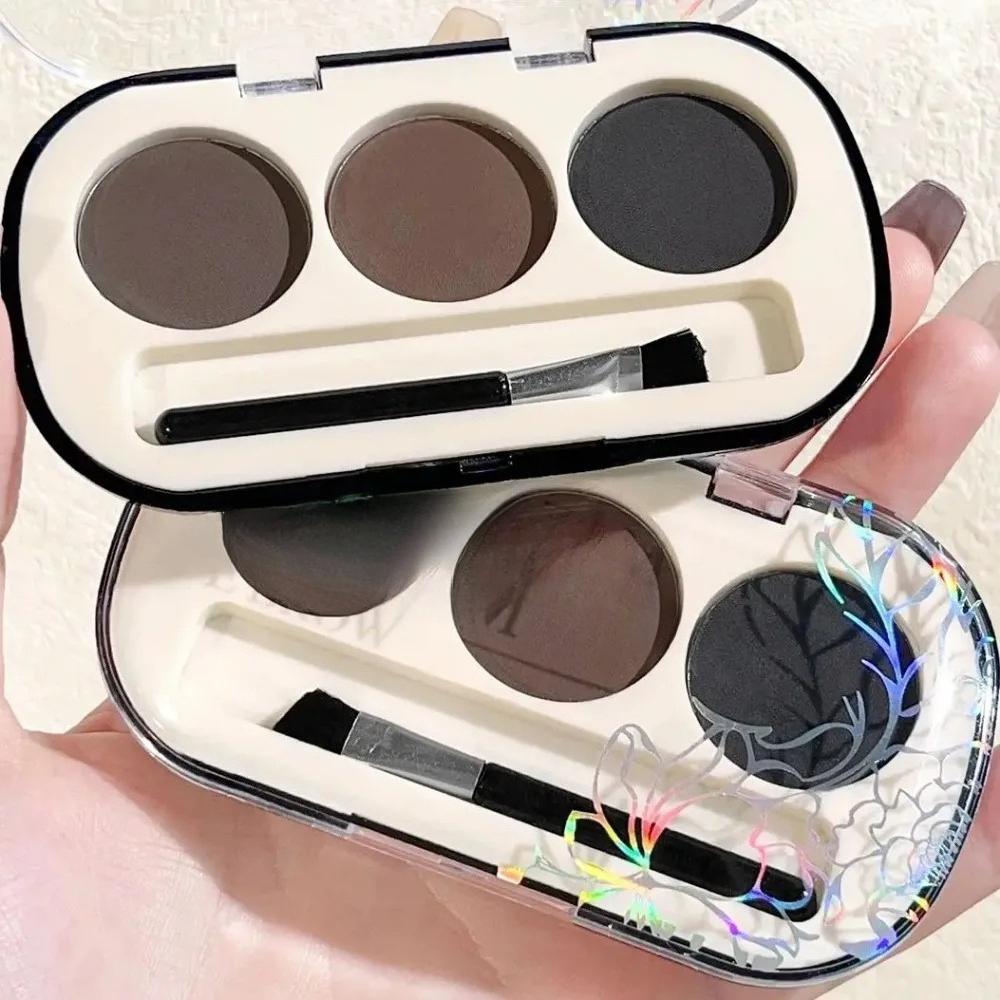 Eyebrow Powder Palette with Eyebrow Brush, Waterproof and Sweatproof Natural Color Rendering 3-color Eyebrow Powder Long Lasting