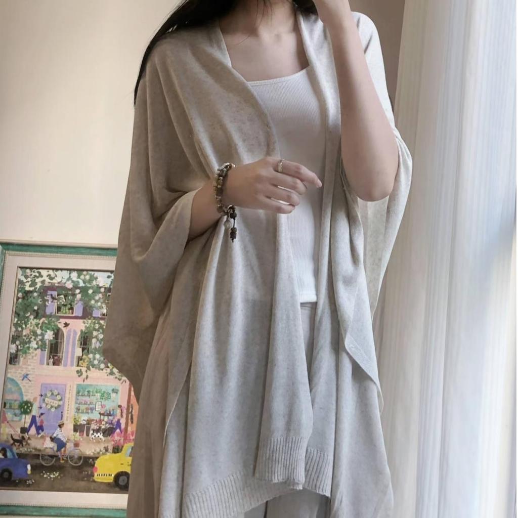 Autumn 2025 Tencel Linen Shawl Cardigan: Women's Loose Knit Cape Sweater