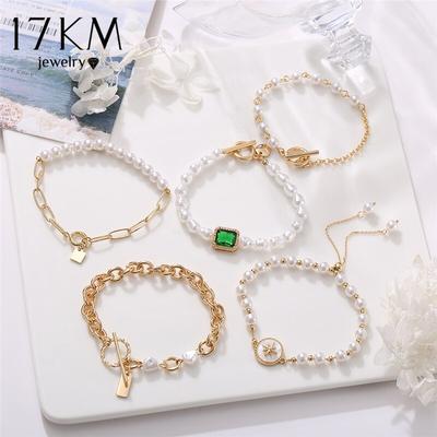 Vintage Baroque Pearl Bracelet for Women Fashion Asymmetric Chain Bangles Bracelets Charm Beads Bracelet Jewelry Gift