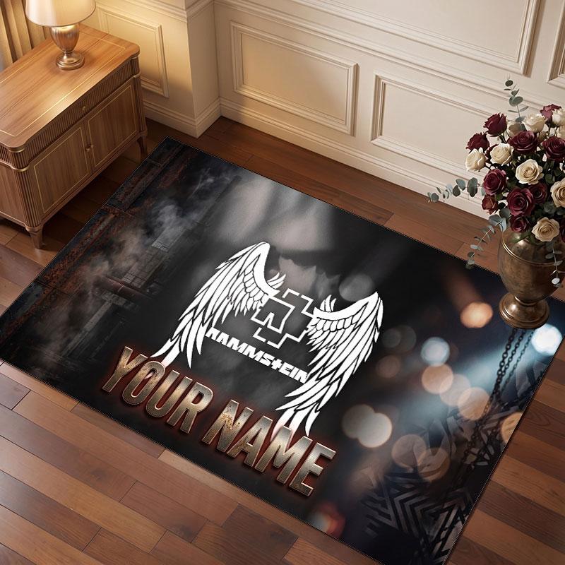 Rammstein Personalisierter Kristall-Samt-Teppich, Benutzerdefinierter Name Text Weicher Anti-Rutsch-Teppich für Wohnzimmer Schlafzimmer