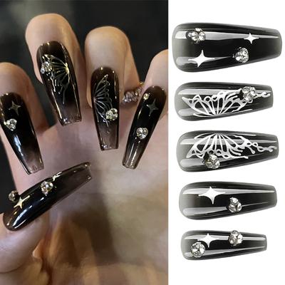 Butterfly False Nails Tips Detachable Press On Nails Full Cover False Nails French Tip False Nails Manicures Supplies