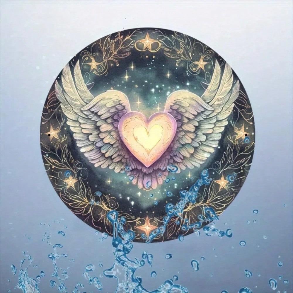3D Iron Wall Art Angel Wing Heart Vintage Home Decor Metal Round Sign 12 Inch Indoor Outdoor Garden Room Office