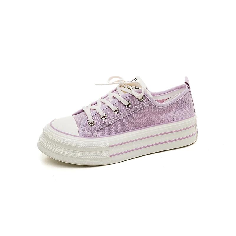 Fashion Women's Canvas Sneakers Thick Bottom Casual Sports Shoes Round Toe Lace-Up White Shoes Good Matching Platform Shoes