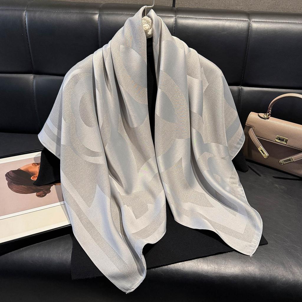 Spring 90Cm Classic Fashion Versatile Shawl Women'S Shade Dust-Proof Camellia Tencel Cotton Silk Scarf