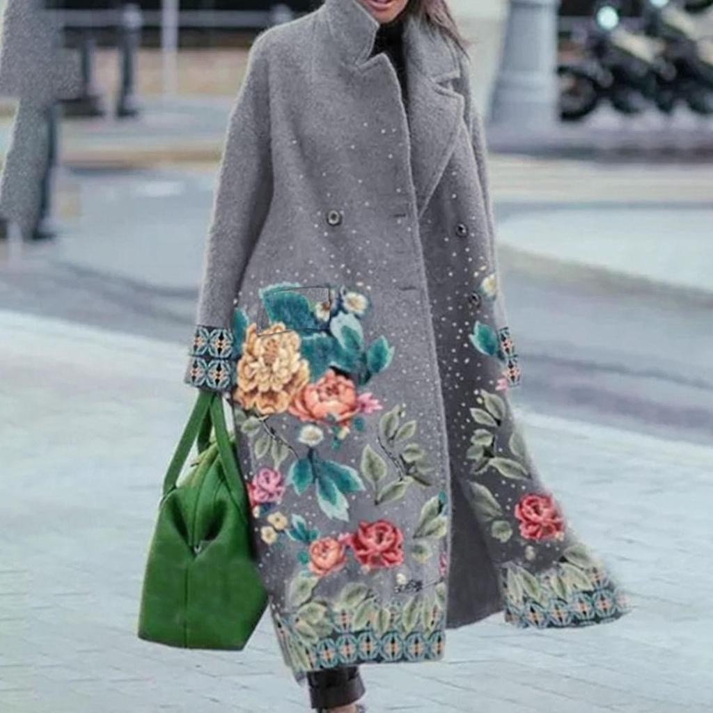 Γυναικεία Μόδα Leisure Παλτό με μακρυμάνικο πέτο με στάμπα ζακέτα