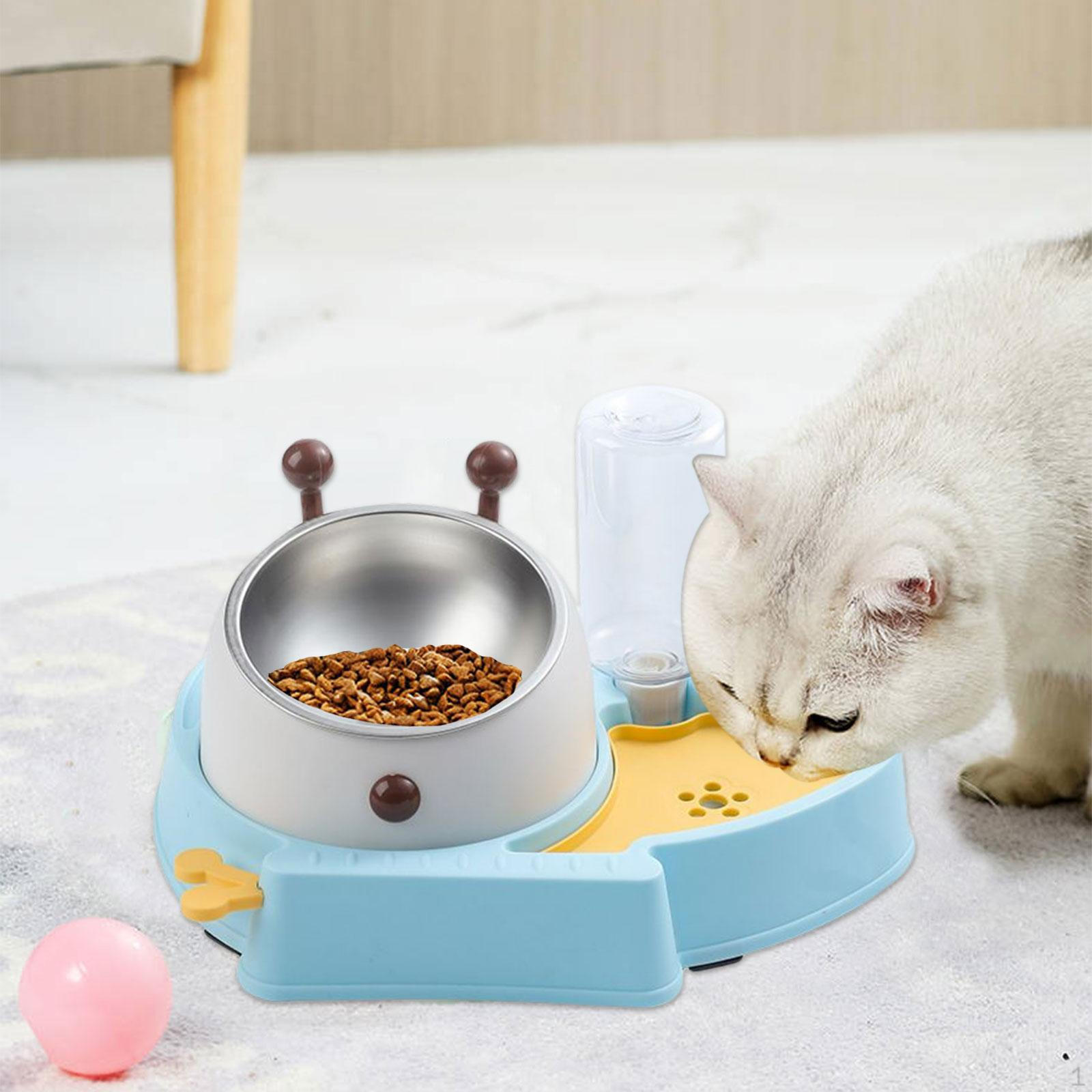 

Cat Bowl, and Food Bowl Set Automatic Water Dispenser Bottle Detachable Heightened синий