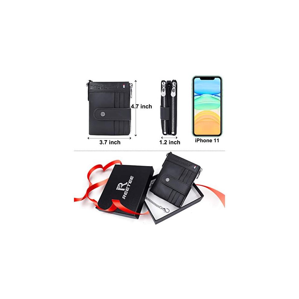  Men's Anti-Skimming Wallet Genuine Leather Wallet Men's Chain Ultra-Thin Wallet Men's Bifold Leather Wallet 19 Card Slots