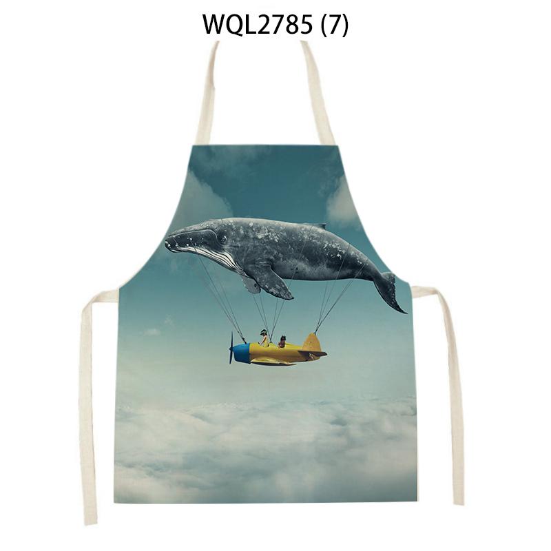 1pcs Nature Ocean Scenery Animal Print Apron Men and Women Kitchen Baking Baking Accessories Bib Antifouling Apron