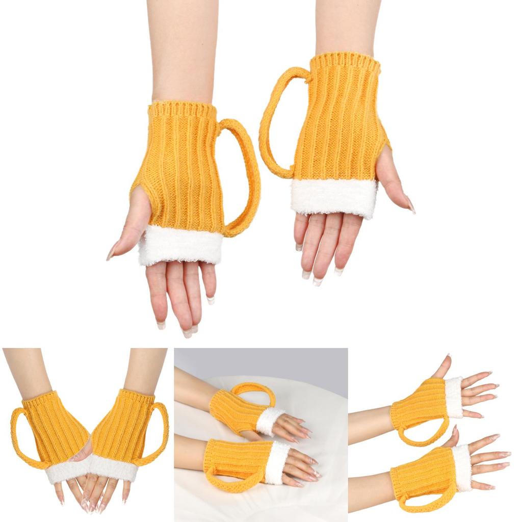Unique 3d Design Yellow Fingerless Gloves For Winter Beer Lovers Cozy And Stylish
