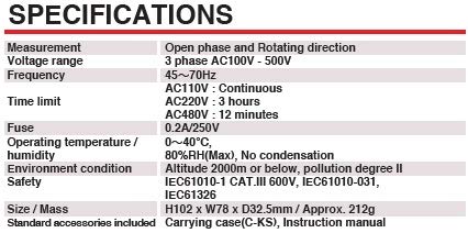 Sanwa Electric AC Contact Phase Detector KS1 (Sanwa Meter) Three-Phase (BOX)