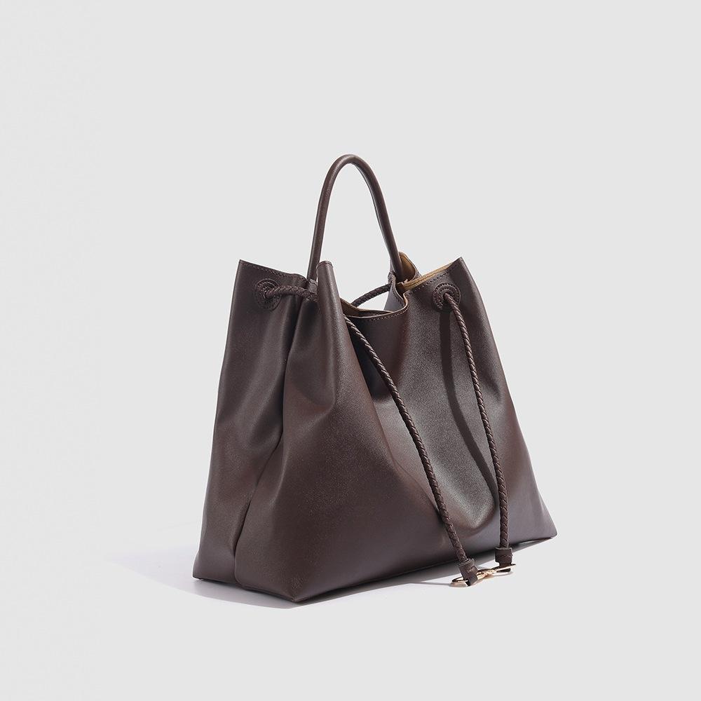 Large-capacity women's bag 2025 new model casual retro high-quality soft leather commuter bag fashionable shoulder tote bag