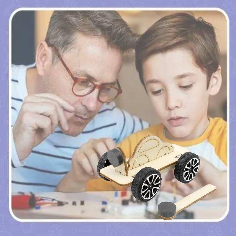 Educational Magnetic Wood Car Diy Science Toy For Kids Stem Learning Handcrafted Model