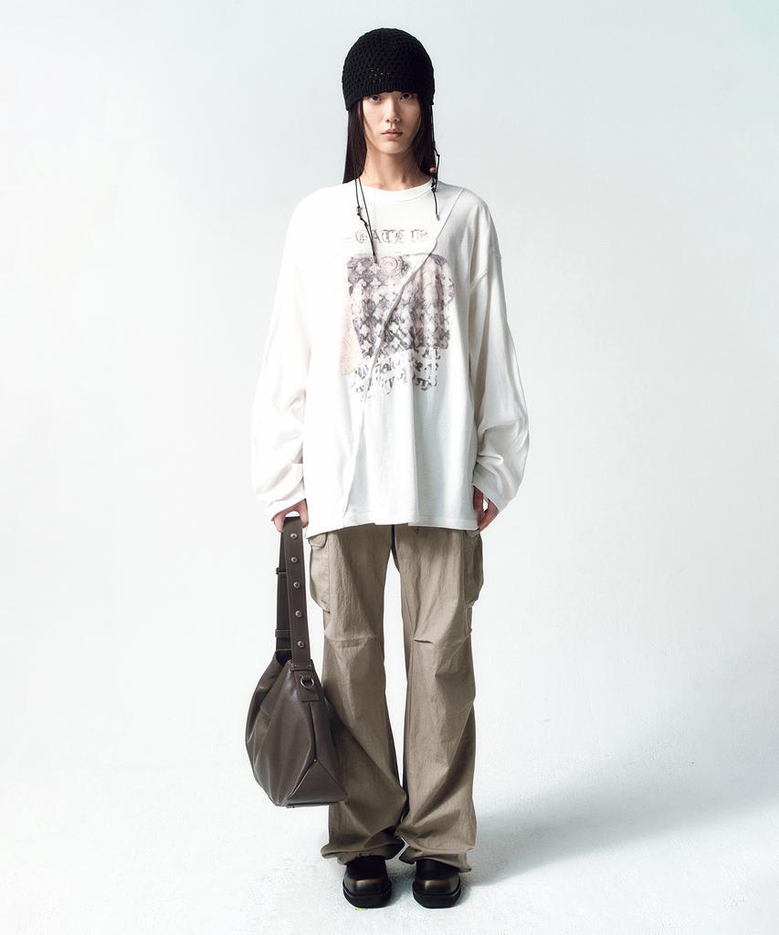 INSILENCE WOMEN Ashed Semi-Wide Cargo Pants Ash Beige