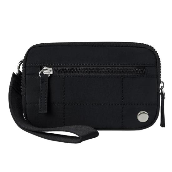 

Женский нейлоновый стеганый кошелек на запястье, портативный водонепроницаемый кошелек на запястье с 3 молниями чёрный