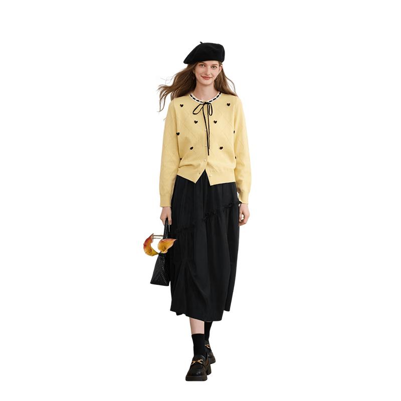 Xiangying Women s Sweet Goose Yellow Knit Cardigan S