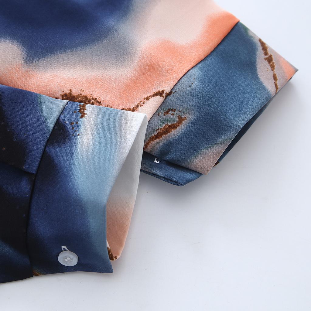 Retro Tie Dye Satin Shirt Women's Summer Comfortable Top Chiffon Shirt