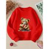 Crewneck Sweatshirt for Girls Featuring a Teddy Bear with a Red Heart, Suitable for Machine Washing. Ideal for Spring And Autumn
