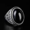 European and American Classical Vintage Black Agate Oval Ring Men's Art Carved Simple Men's Handicrafts