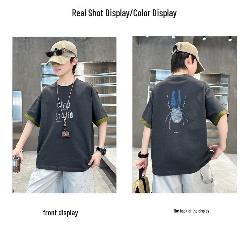 Trendy Spring/Summer 2026 Boys' Short-Sleeve T-Shirt - Cool Boy Personality for Middle and Big Kids
