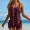 Women’s Striped Tankini Set with Square Neckline and Boyshorts Swimwear Two Piece Bathing Suit for Beach Pool