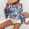 Women's Spring Summer One Shoulder Strapless Floral Print T-Shirt