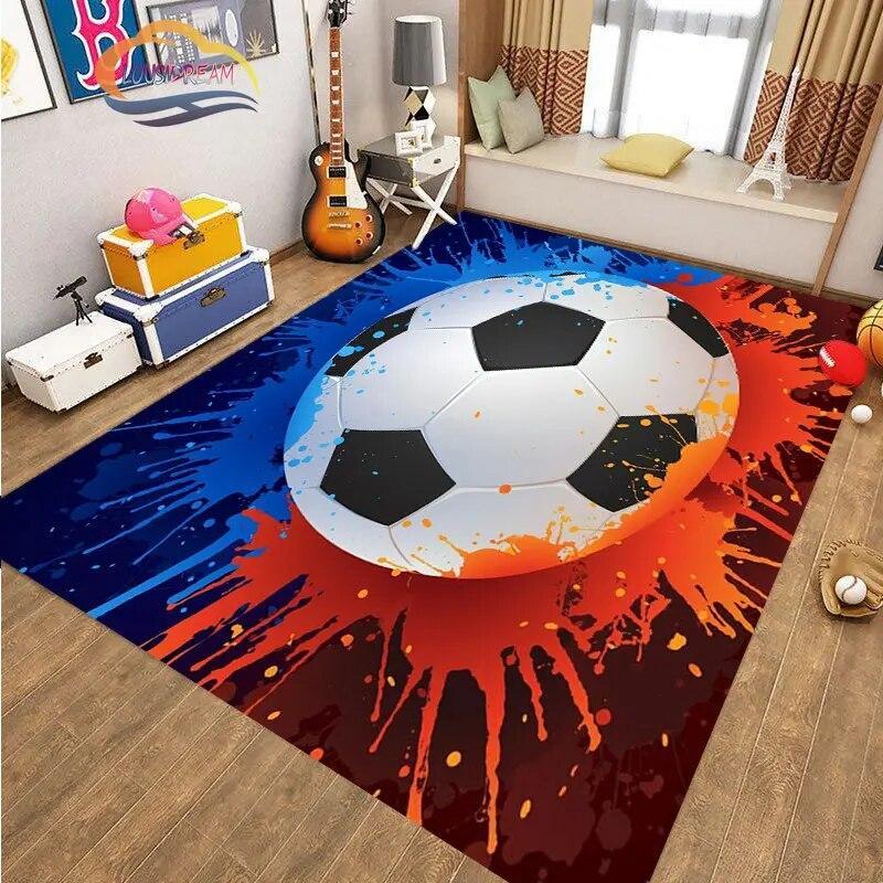 Soft Cozy Graffiti Soccer Ball Printed Area Rug Non Slip Washable Floor Mat for Kids Room Bedroom Boys Sports Themed Home Decor