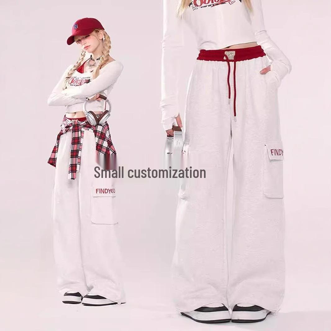 

Women s Retro Patchwork Embroidered Cargo Sweatpants - Loose Wide-Leg with Big Pockets, Perfect for Spring & Summer Sporty-Casual Looks. M