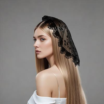 Eleganter Spitzenschal mit zartem floralem Muster Kopfschmuck Kopftuch Kopfbedeckung für Gottesdienste und Abschlussball-Anlässe