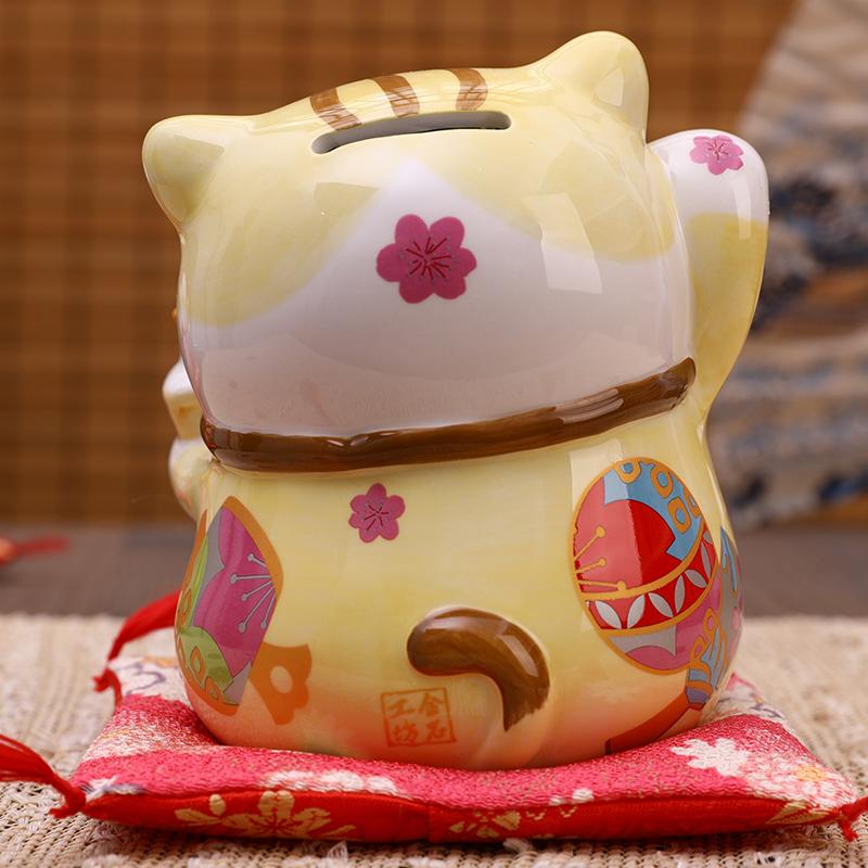 5.7 Inch Persian Cat Figure Ceramic Lucky Fortune Cat Maneki Neko Ornament Money Box Coin Bank Desktop Gift Figurine