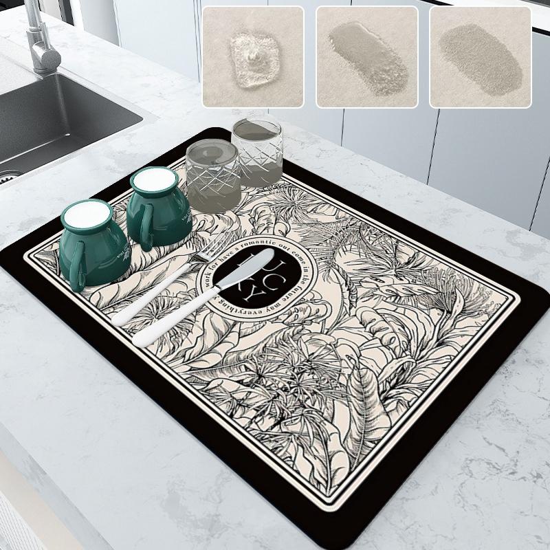 Pad Drain Kitchen Placemat Kitchen Accessories Decorative Draining Mat Coaster Decorations Absorbent Kitchen Mat Coffee Plate
