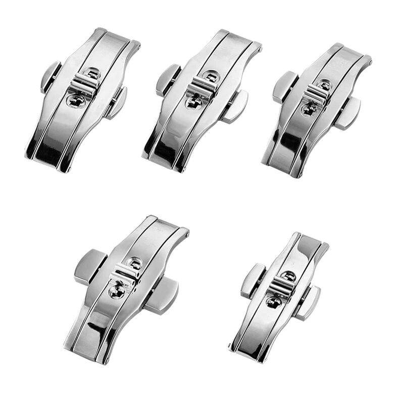 5 mm 6 mm automatische Butterfly-Uhrenschnalle aus Edelstahl, poliertes Band, silberner Orient-Knopf für Longines Double Push-Zubehör