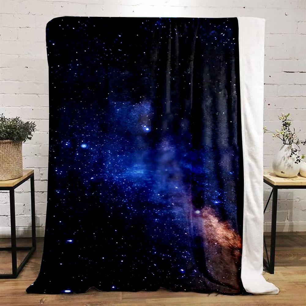 Starry Galaxy Nightscape Patterned Flannel Blanket Perfect for the Bedroom Living Room, Sofa, or a Little Nap