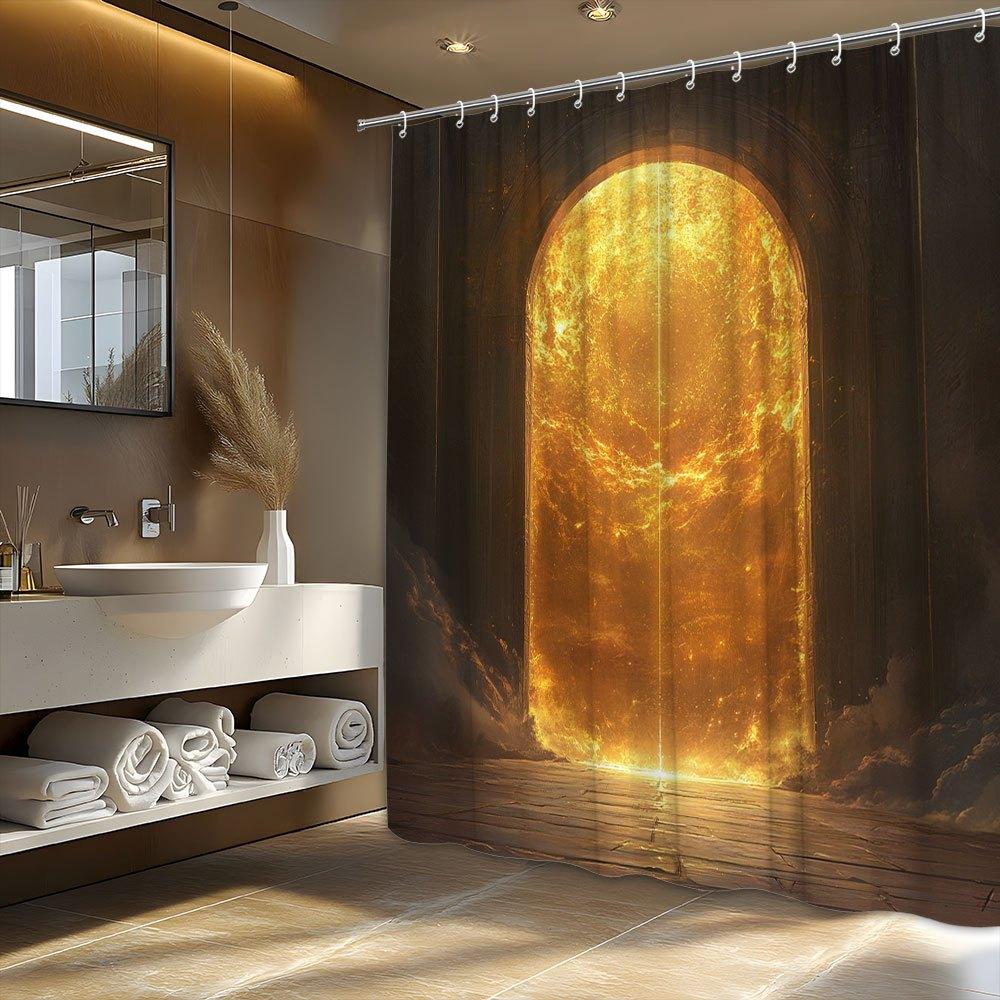 Fantasy Golden Archway Shower Curtain, Unlined, All-Season, Includes 12 Hooks, Woven Fashion Theme, Stylish Bathroom Decor