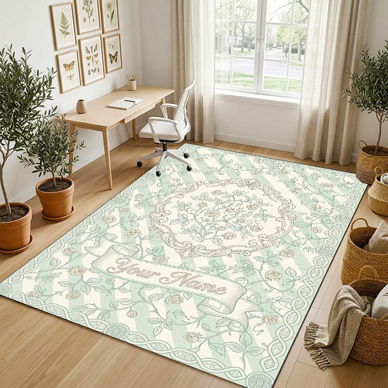 Vintage Compass Theme Soft Crystal Velvet Rug Custom Name & Text Print Non Slip Floor Rug for Bedroom Living Room