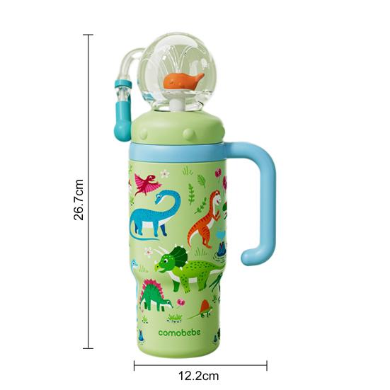Velrybí fontánový kelímek 710ml Nerezový hrnek na pití se zábavným fontánovým efektem Nepropustný Kelímek se slámkou odolný proti rozlití pro děti dospělé